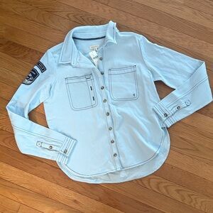 Pilcro Anthropologie Sky Blue Button-Down Shirt with Patch Detail